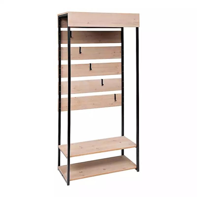 Metal Ahşap Raflı Dekoratif Modüler Askılık Portmanto METAL AHŞAP RAFLI VESTİYER ASKILIK-1134
