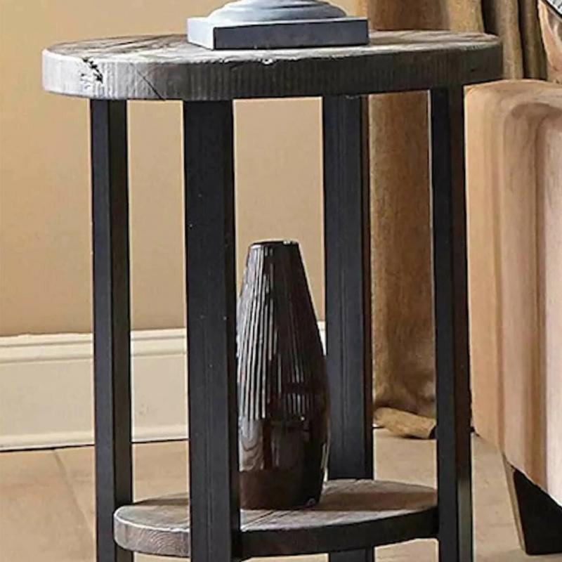 Ahşap Masif Ağaç Doğal Daire Sehpa Metal İskelet Metal Ayaklı-1050