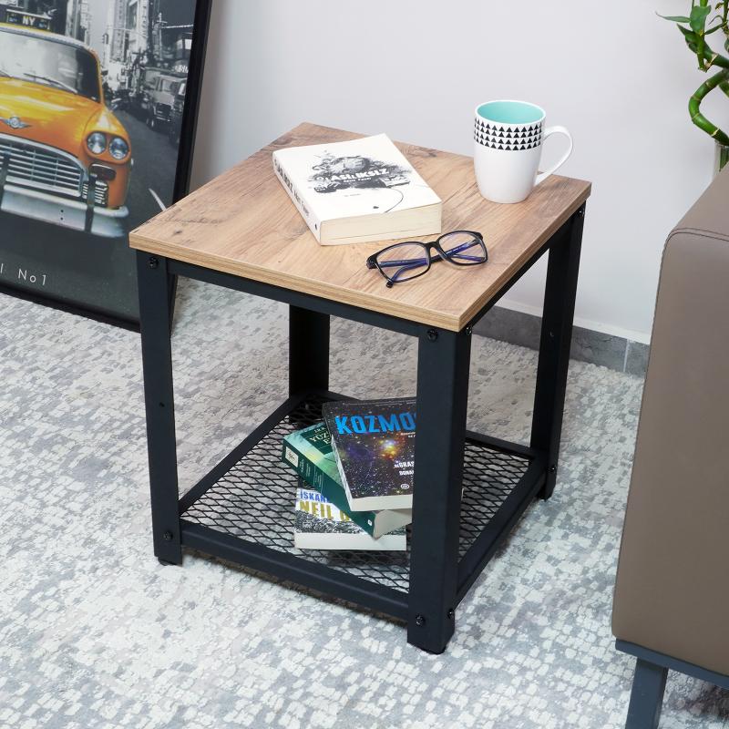 Ahşap Dekoratif Tasarım Modern Masif Ahşap Metal Yan Sehpa-1205