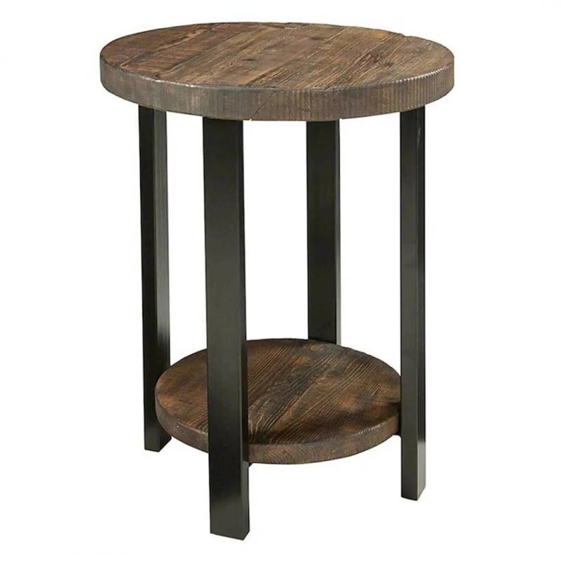 Ahşap Masif Ağaç Doğal Daire Sehpa Metal İskelet Metal Ayaklı-1049