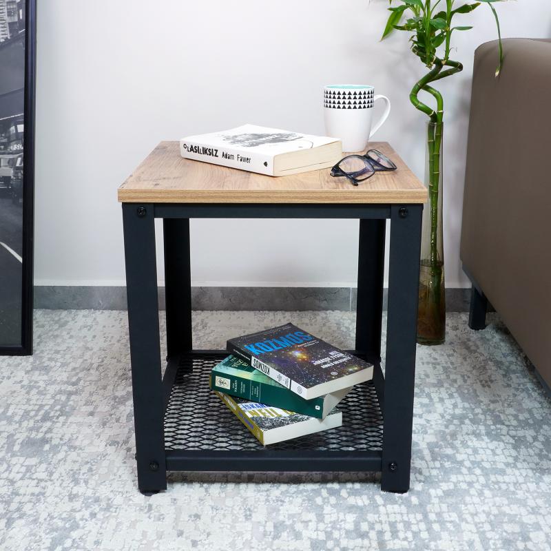 Ahşap Dekoratif Tasarım Modern Masif Ahşap Metal Yan Sehpa-1206