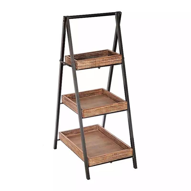 Metal Ahşap Raflı Dekoratif Modüler Stand Ahşap Koltuk Yan Sehpa-1136