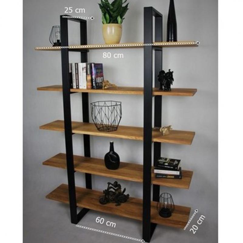Ahşap Metal Modern Tarz 5 Li Masif Ahşap Dekoratif Kitaplık-1175